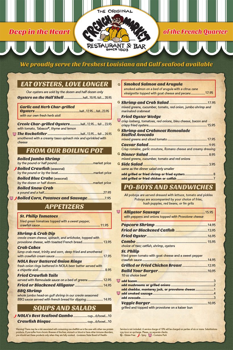 French Market Resaurant Menu